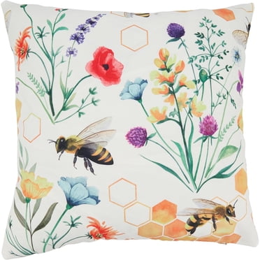 Bright Bumble Bee Floral Outdoor Pillow with Poly Fill