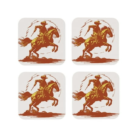 

Tideii Vintage Cowboy On A Bronco Horse for Leather Coasters 4 Pieces Anti-fouling and Anti-scalding Decorative Coasters Suitable for Restaurants Kitchens Coffee Shops-Square