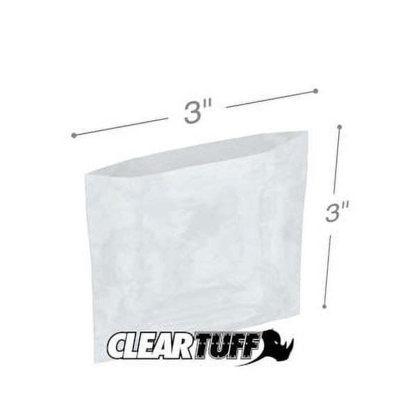 ClearTuff - 3" x 3" 2 Mil Flat Poly Bags - 1000/Case (8 Cases)