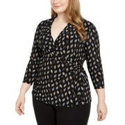 Anne Klein Women's Plus Faux Wrap Top Charcoal Size 2X