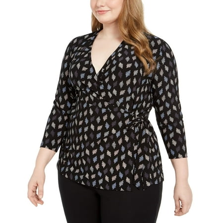 Anne Klein Women's Plus Faux Wrap Top Charcoal Size 2X