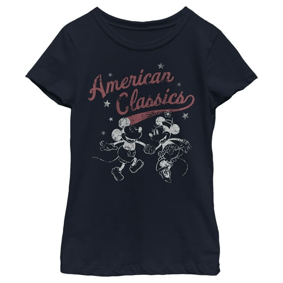 Girl's Mickey & Friends Mickey and Minnie American Classics  Graphic Tee Navy Blue Small