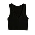thumbnail image 2 of YHAJDS Womens Sleeveless Sweater Vest Solid Color V Neck Cropped Sleeveless Ribbed Workout Top For Sports Activity, 2 of 3