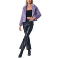 thumbnail image 2 of INSPIRE CHIC Women's Notch Collar Long Sleeve Open Front Faux Fur Fluffy Cropped Jacket XS Grey Purple, 2 of 6
