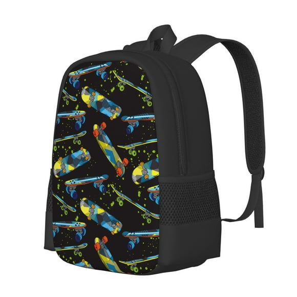 Vsdgher Colorful Skateboard Print Backpack for Women Men School Bookbag with Laptop Compartment for College Work Travel, Simple Fashion Casual Daypack, Fit 15" Laptop