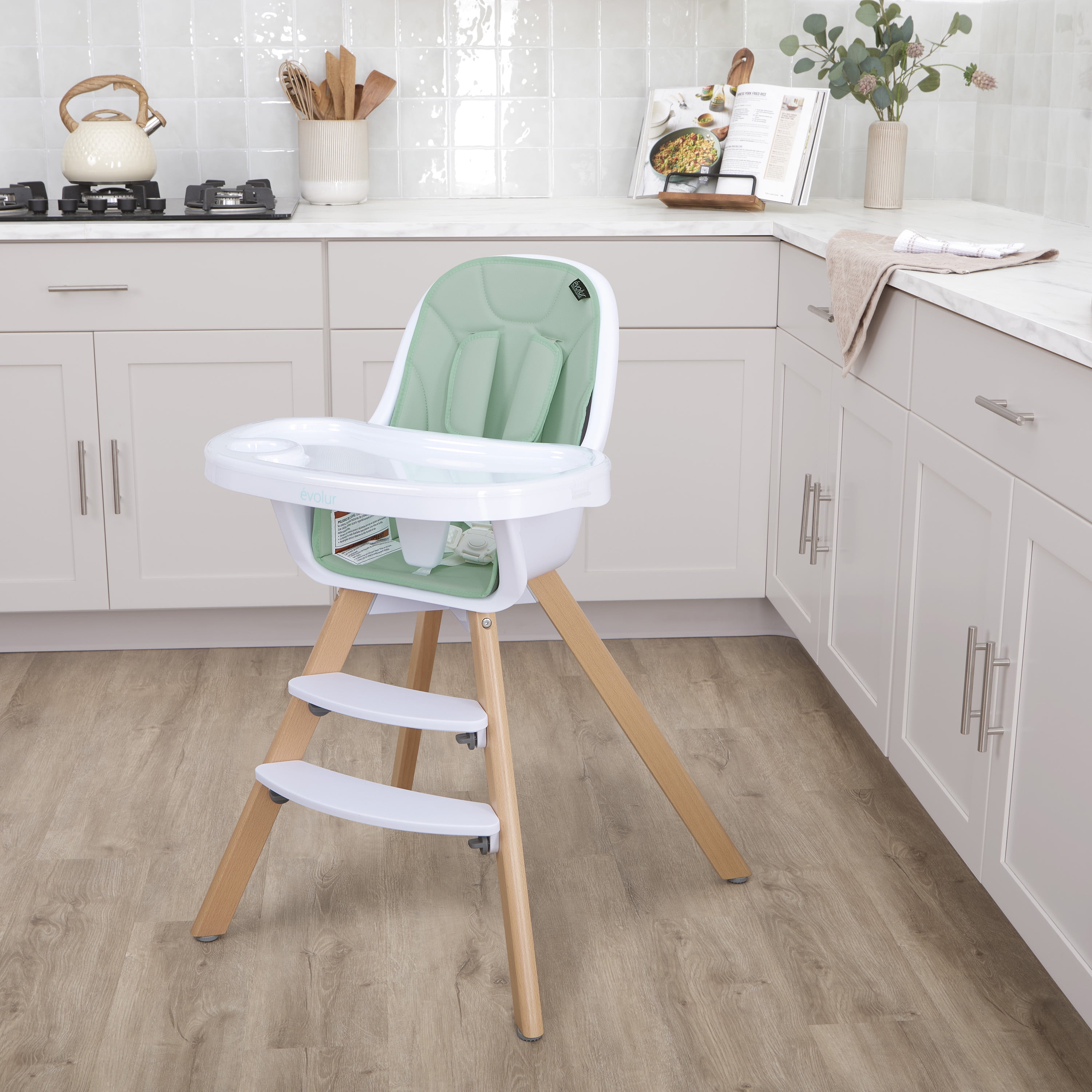Evolur Zoodle 2-in-1 High Chair Booster Feeding Chair with Modern Design, Mint