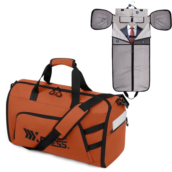 Convertible Garment Bag for Travel,Carry-On Duffel with Shoe Pouch for Men Women,2-in-1 Hanging Suit Bag with Shoulder Strap, Orange - GB261