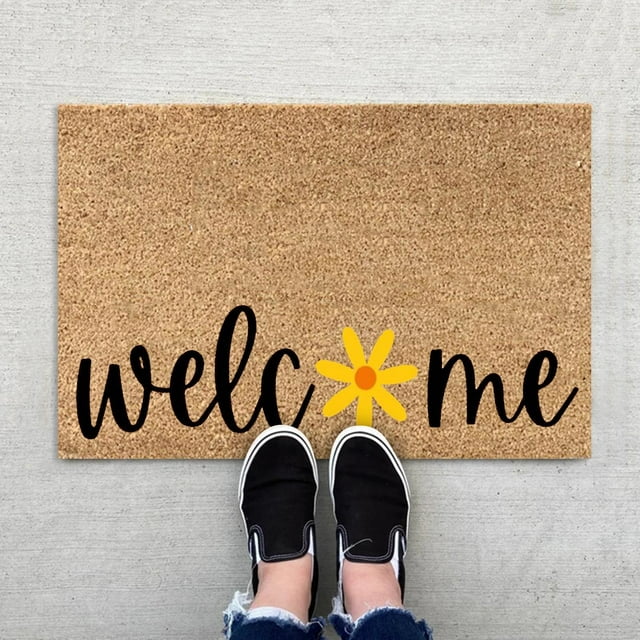 Summer Holiday Welcome Doormat Non Floor Mat with Flower Design for Beach Entryway Polyester Indoor Outdoor Carpet