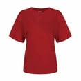 thumbnail image 4 of Lovskoo Summer Tops for Women 2024 Round Neck Short Sleeve Solid Color Casual Loose Tops Tops Shirt Red, 4 of 6