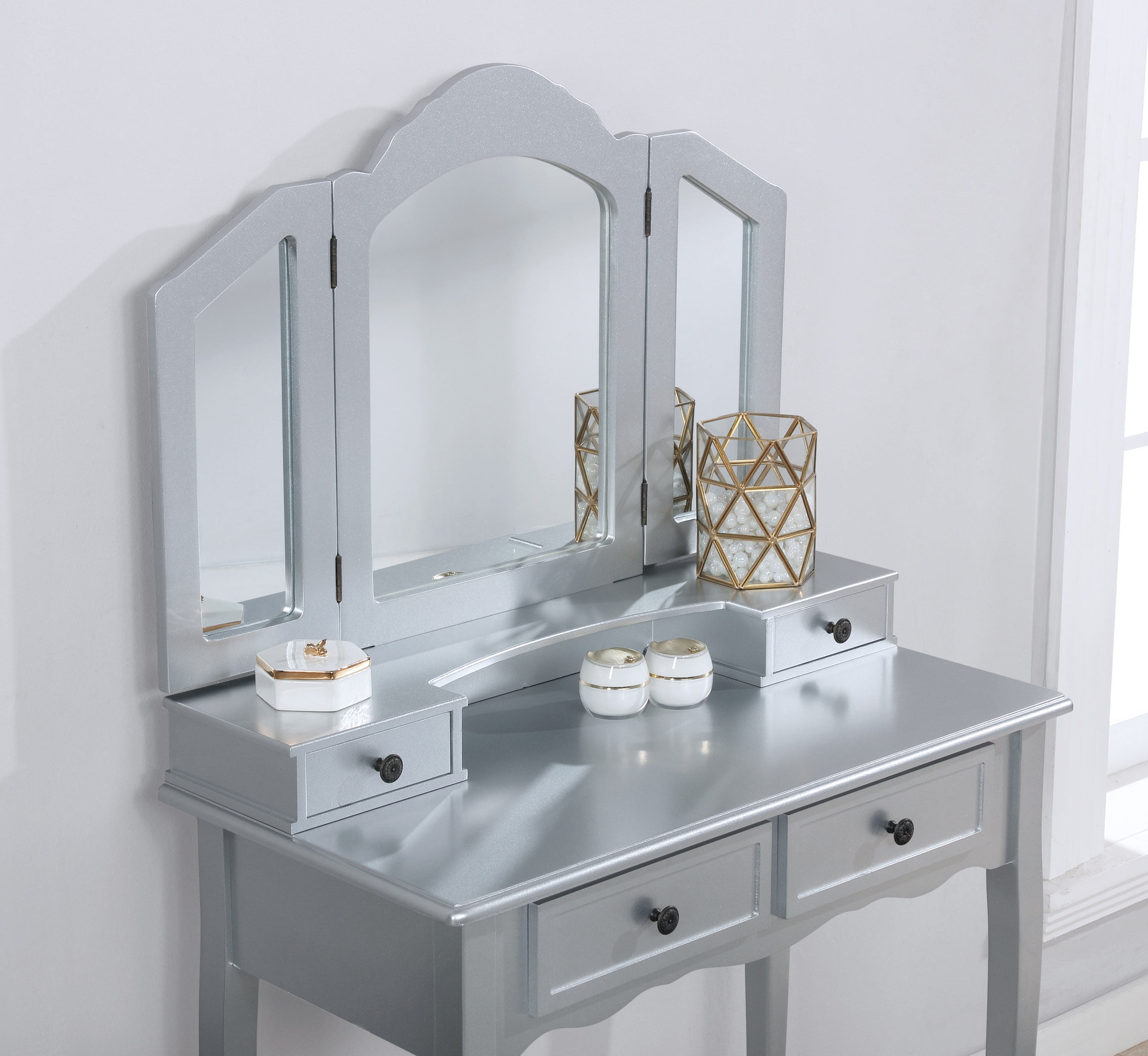 Roundhill Furniture Sanlo Make Up Vanity Table and Stool Set