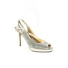 Pre-owned|Jimmy Choo Womens Glitter Peep Toe Slingback Heels Silver Size 35.5 5.5