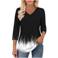 thumbnail image 5 of CYMMPU Business Work Blouses Dressy Tunic Tops V-Neck Ombre 3/4 Length Sleeve Casual Basic Tees Shirts Summer Fall 2025 Clothes for Women Black XXL, 5 of 8