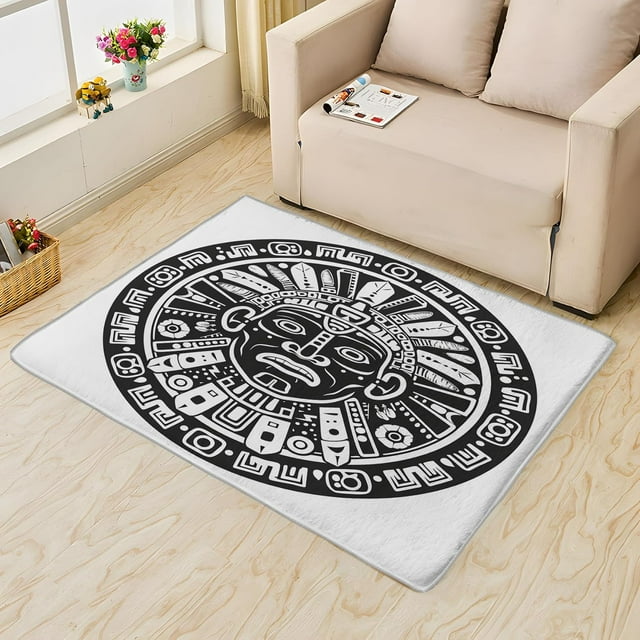 Aztec Area Rug 6x8, Geometric Tribal Rugs for Living Room, Black White Carpet, Soft Non Slip Machine Washable Fluffy Easy Clean, for Bedroom Dining Room Floor Home Decor Rug Xsu&-18