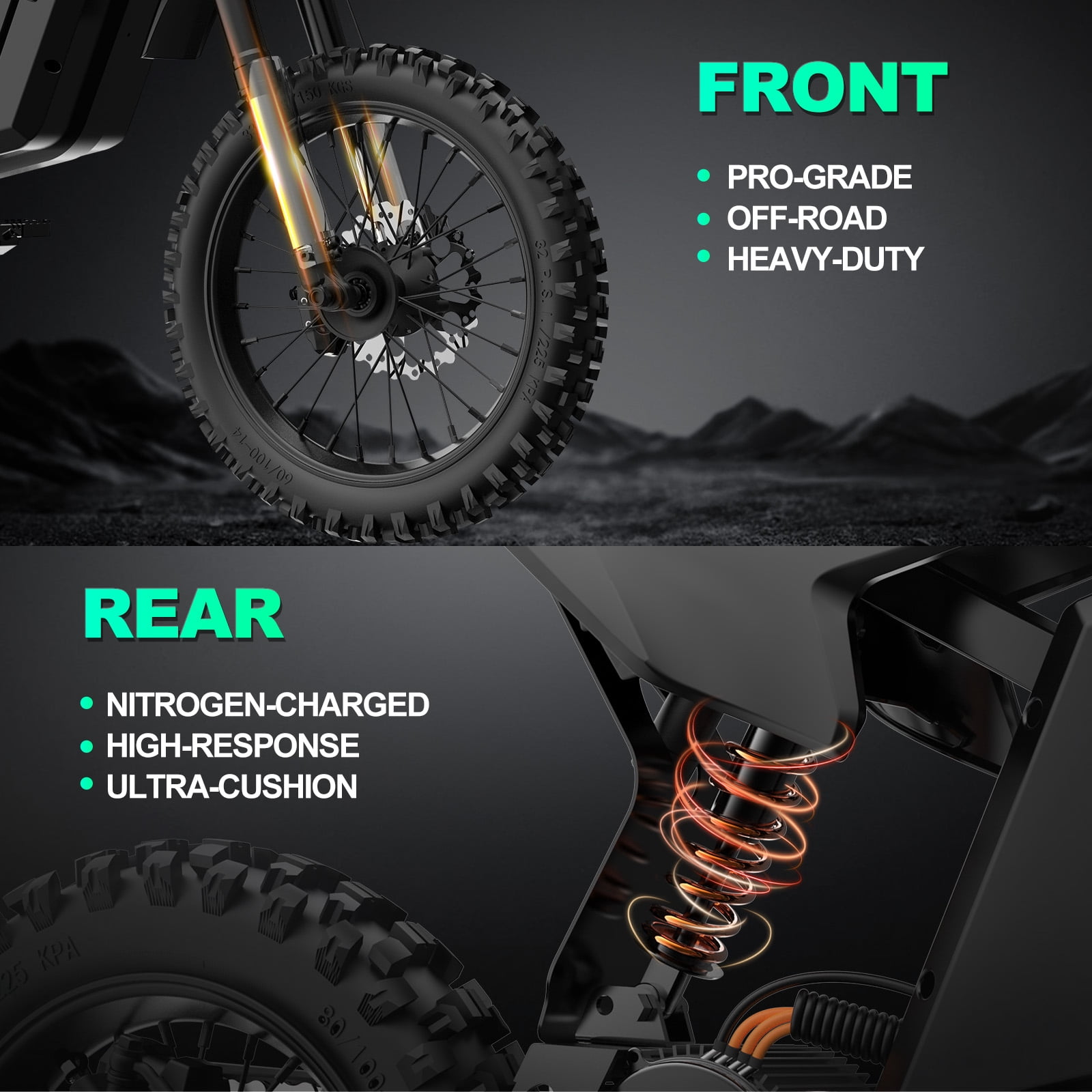 Bopzin Electric Dirt Bike for Teens,48V 30AH Max 60Miles,3000W 38MPH Electric Motorcycle,14"/12" Knobby Tires Mountain Bike UL2849