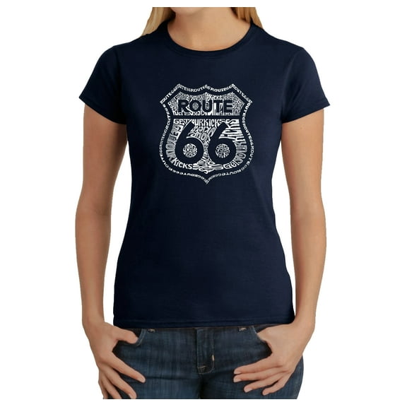 LA Pop Art Women's Word Art T-Shirt - Get Your Kicks on Route 66