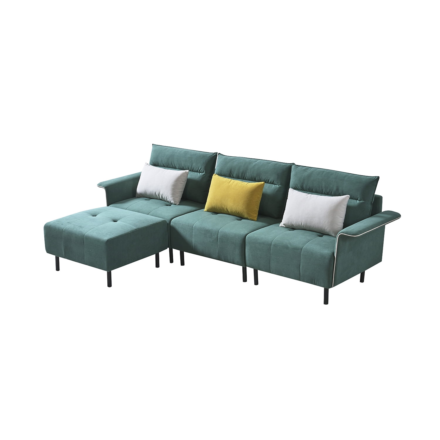 Kadyn L-Shaped Sectional Sofa, Suede Sectional Couch with Removeable Ottoman and 3 Pillows, Modern Suede Upholstered Sofa for Apartment, Green Kadyn L-Shaped Sectional Sofa, Suede Sectional Couch with Removeable Ottoman and 3 Pillows, Modern Suede Upholstered Sofa for Apartment, Green
