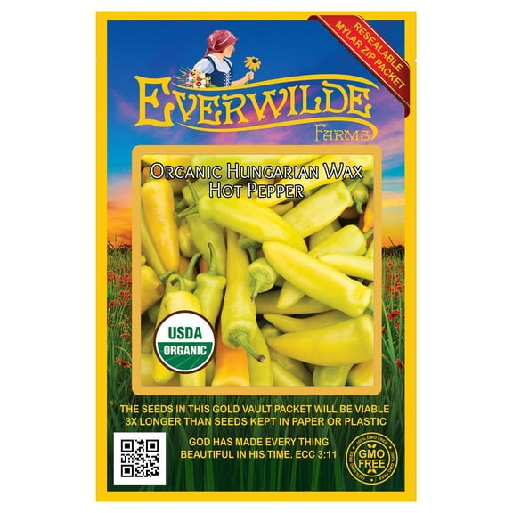 Everwilde Farms - 25 Organic Hungarian Wax Hot Pepper Seeds - Gold Vault Jumbo Bulk Seed Packet