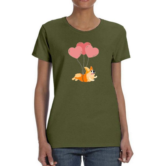 Corgi Flying W Balloons T-Shirt Women -Image by Shutterstock, Female 3X-Large