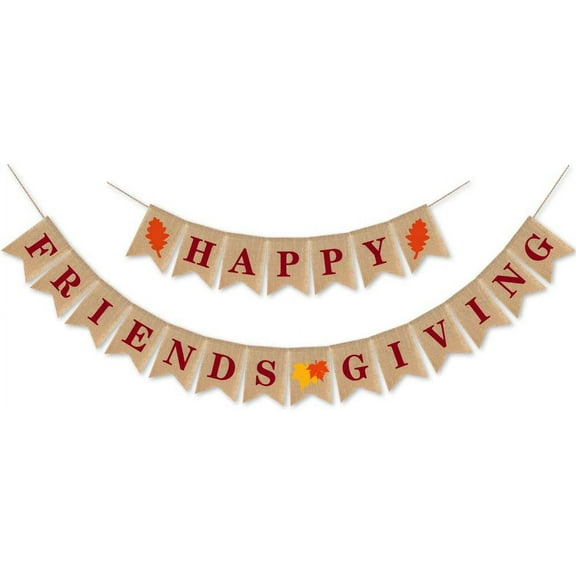 Burlap Happy Friendsgiving Banner Maple Leaf Thanksgiving Friends Party Supplies Bunting Garland Decoration