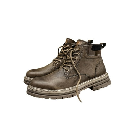 

Wazshop Men Ankle Boot Lace Up Work Boots Comfort Winter Booties Fashion Casual Walking Shoes Mens Bootie Platform Non-slip Khaki 9