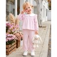 thumbnail image 5 of Toddler Baby Girl Clothes 18 Months Girl Fall Outfits 24 Months Girls Ruffle Long Sleeve Peter-pan Collar Plaid Top Pants 2PCS Set Purple, 5 of 6