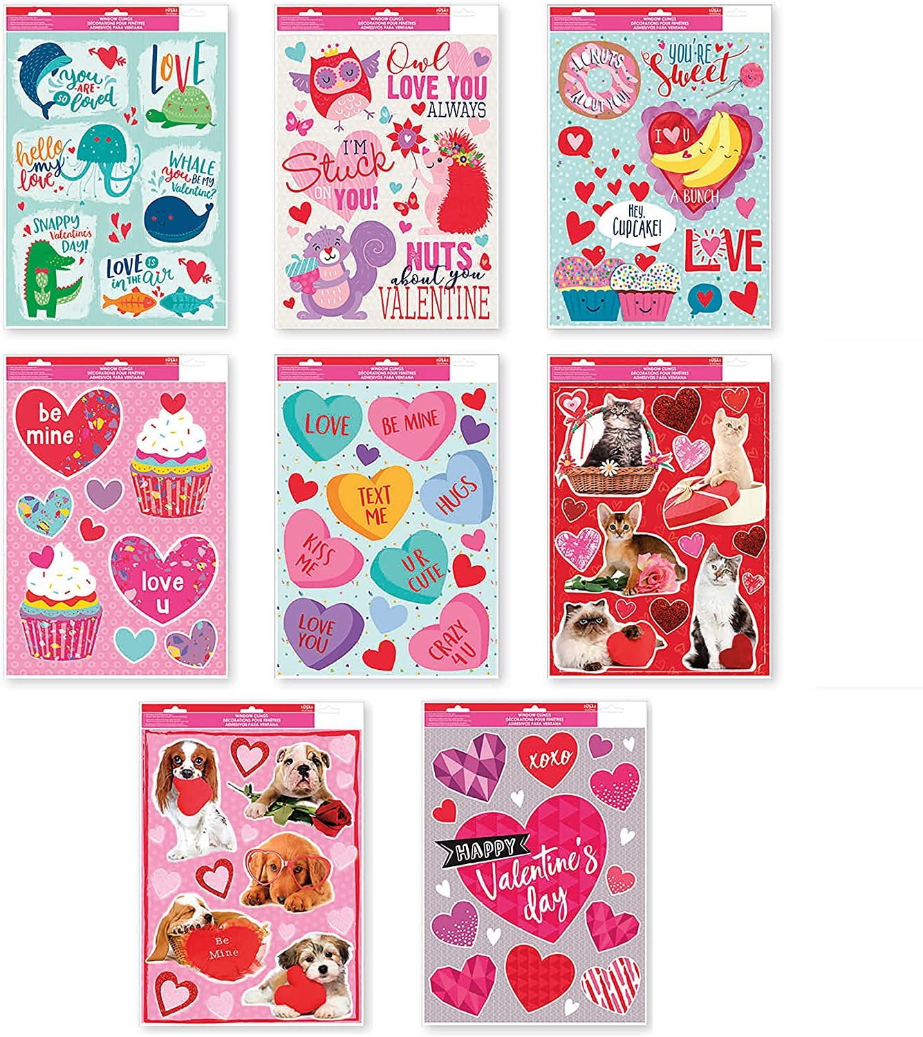 Happy Valentines Day & Hearts Glitter Window Sticker Decorations x 17 