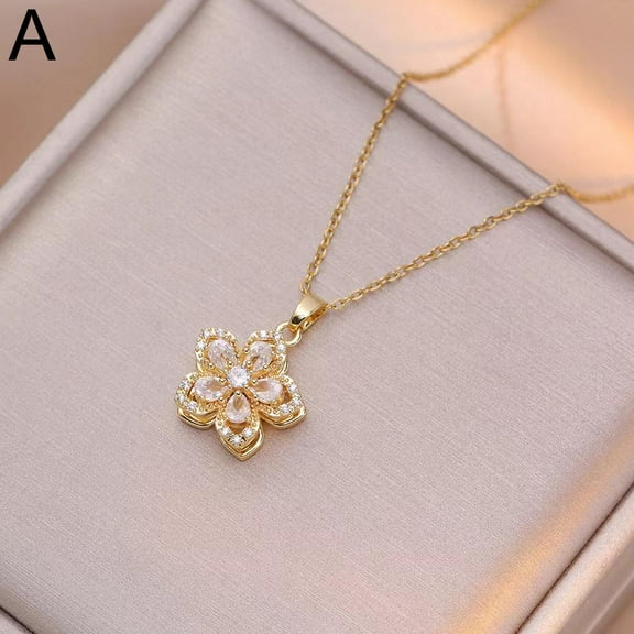 Light Luxury High Fashion Necklace Rotating Bauhinia Flower Zircon Flower