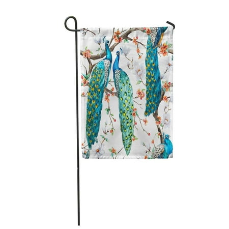 SIDONKU Watercolor Peacock Lover Blooming Cherry Trees White Magnolia Flowers Small Garden Flag Decorative Flag House Banner 12x18 (Best Magnolia Tree For Small Garden)