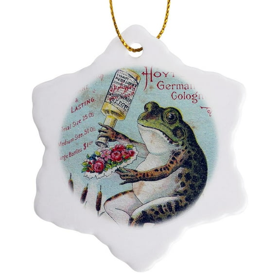 3dRose, Vintage German Frog Cologne, 3 inch Snowflake Porcelain Ornament