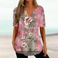 thumbnail image 2 of Raeneomay Oversized T Shirts for Women Summer V-Neck Print Casual Loose Top Short Sleeve V-Neck Button Blouses Tops, 2 of 5