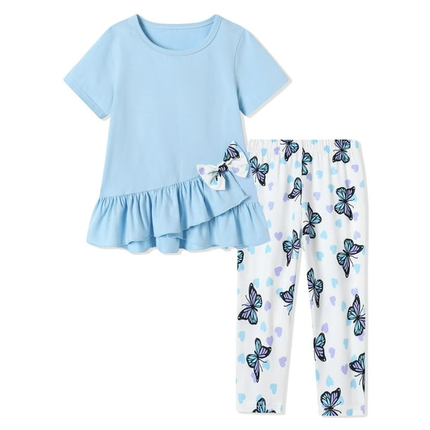 Niba Ropa Conjunto de ropa SOLOYEE para niña pequeña 4T 5T, manga corta y capri ...