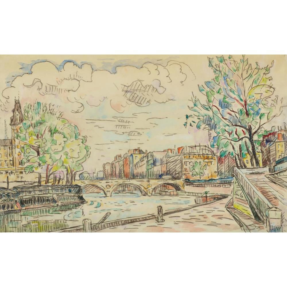 Paul Signac 18x13 Black Modern Framed Museum Art Print Titled - Paris, Le Pont Louis Philippe
