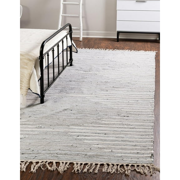 Unique Loom Chindi Cotton Collection Area Rug - Briah (7' 1" x 10' Rectangle Light Gray/Ivory)