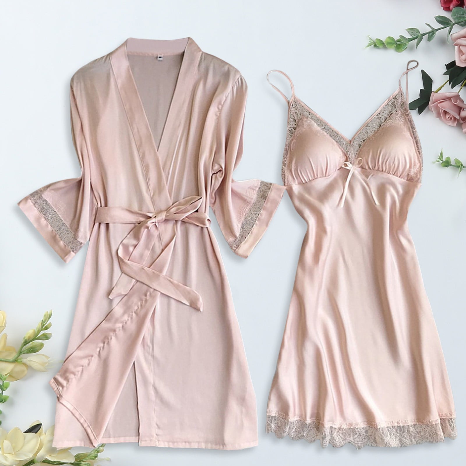 WEAIXIMIUNG Silk Pajama Set for Women Long Pants Women s Pajamas Silk Home Clothing Two Piece Set Fashionable and Comfortable Lace Lace Pajama Set