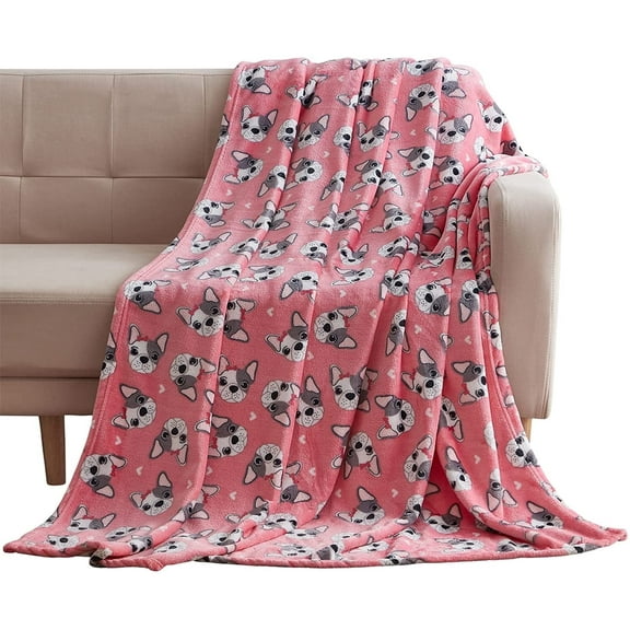 Serafina Home Valentine Soft Throw Blanket: Dog Gone Fun Throw, Pink Black White, Accent for Couch Sofa Chair Bed or Dorm (Doggy Love)