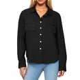thumbnail image 2 of Women Button Down Shirts Long Sleeve V Neck Solid Color Tops Casual Collared Office Blouse with Chest Pockets, 2 of 6