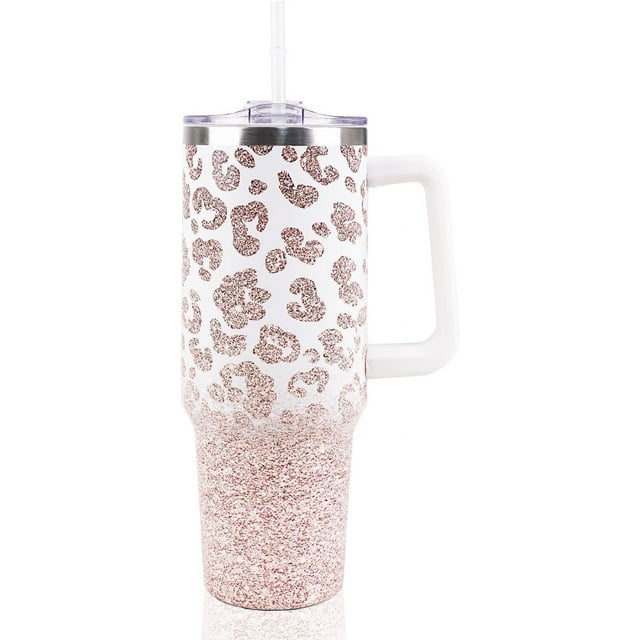 Leopard Tumbler with Handle 40oz Stainless Steel Insulated Leopard Print Water Bottle Cup Leopard Gifts for Women Men