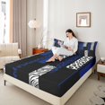 thumbnail image 4 of Castle Fairy Boys Girls Animal Zebra Leopard Print 4 Pieces Queen Sheet Sets,Abstract Geometric Rectangle Stripes Ultra Soft Flat Sheet,Black Blue Queen Fitted Sheet,Breathable Home Decor, 4 of 7