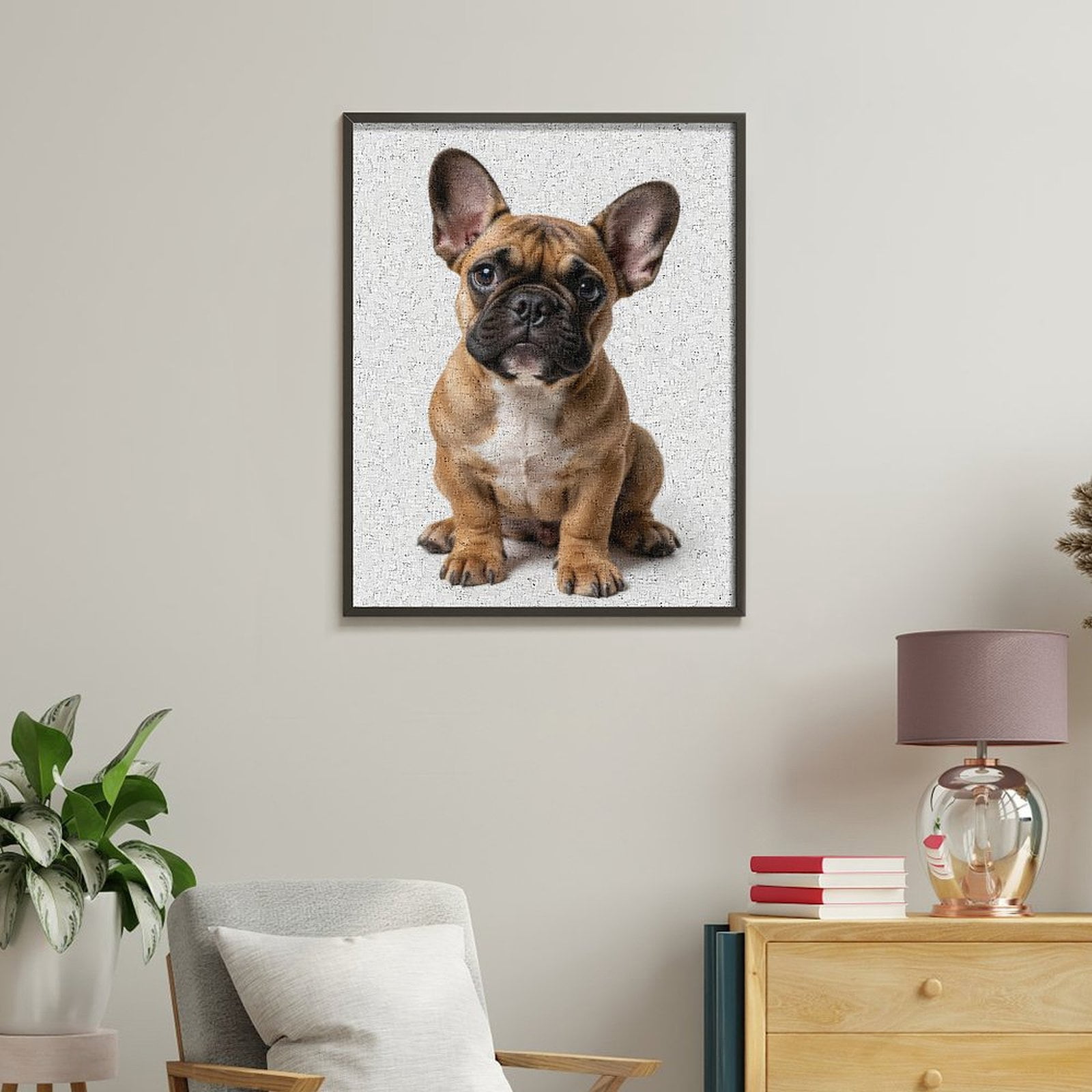Paint By Numbers Kit for Adults Beginner - DIY Brown French Bulldog Sitting Cute Canvas Painting Kits for Adults, Frameless Paint By Number for Adults for Home Wall Decor 16x20 Inch