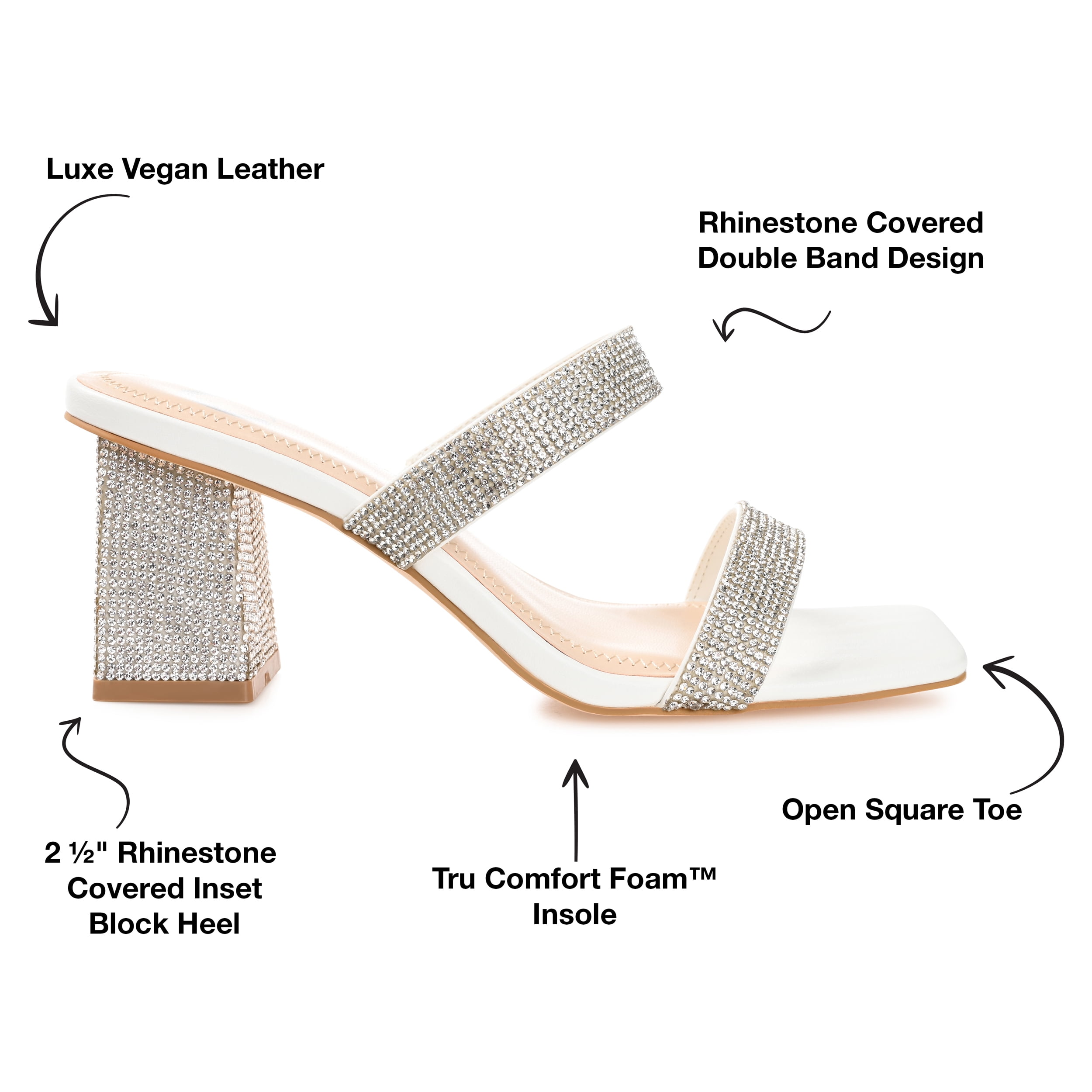 Journee Womens Shandee Rhinestone Detail Block Heel Evening Dress Sandals