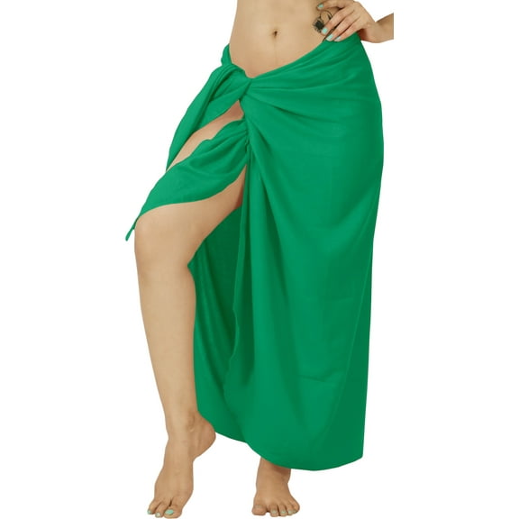 HAPPY BAY Women's Summer Swim Cover up Wraps Vacation Swimsuit Pareos Long Beachwear Beach Skirt Sarong Coverups Swimwear for Women One Size Fern, Plain