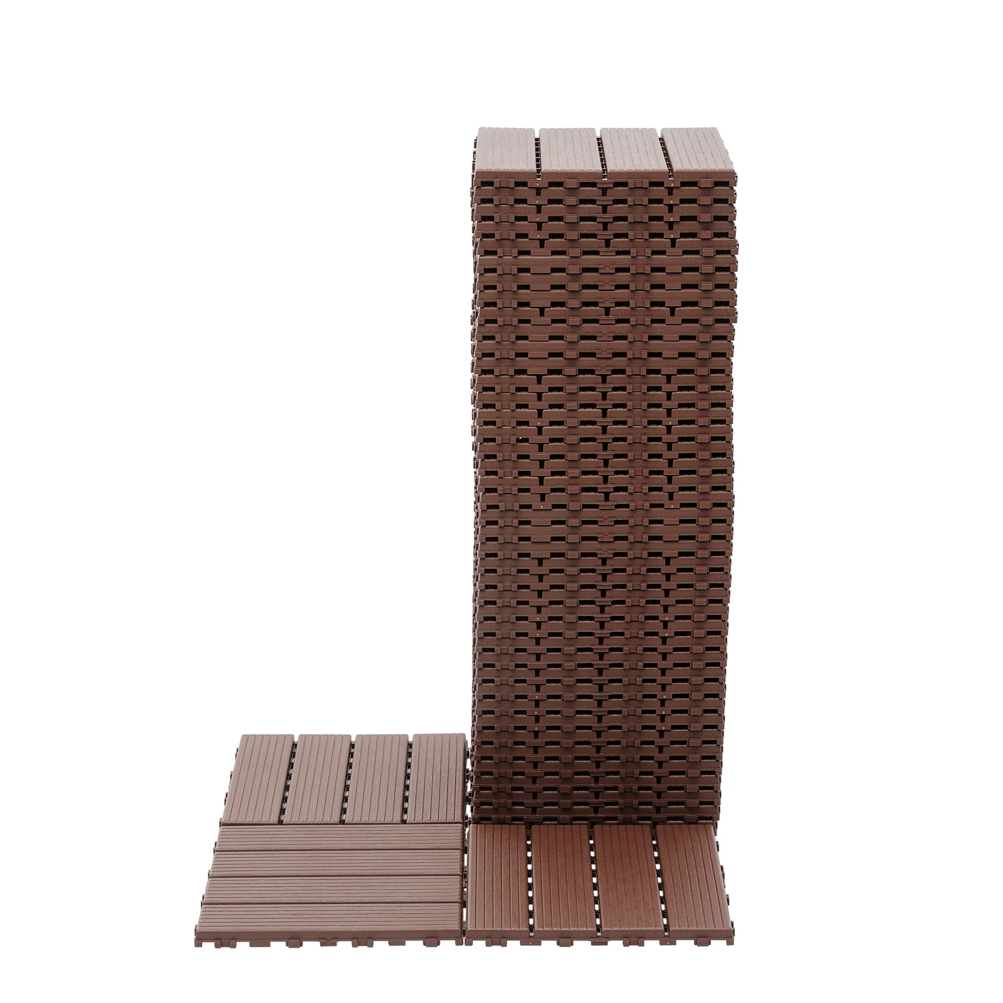 Miniyam 44 Pcs Interlocking Deck Tiles, 12" x 12", Polypropylene, for Outdoor Balcony Garden Brown