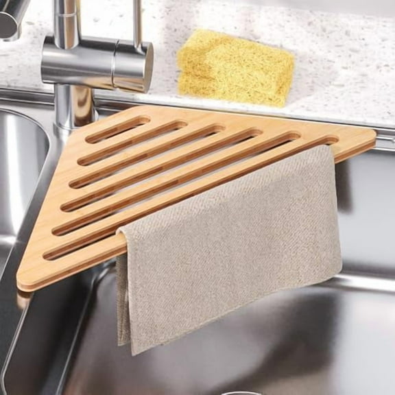 Dish Drying Rack for Sink Corner,Over The Sink Bamboo Dish Drainer Drying Rack,Dish Drainer Mat for Kitchen,Sink Accessories(Natural)$$Home Decor, Kitchen, & Other