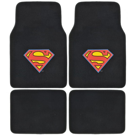 BDK Warner Brothers DC Comics Classic Superman Licensed Auto Carpet Floor Mats, Universal Fit 4PC Set Front & Rear for Car Truck Van SUV