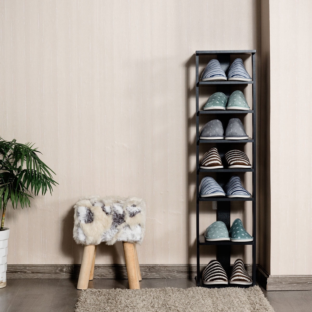 Costway Wooden Shoes Storage Stand 7 Tiers Shoe Rack Organizer Multi-shoe Rack Shoe box Black