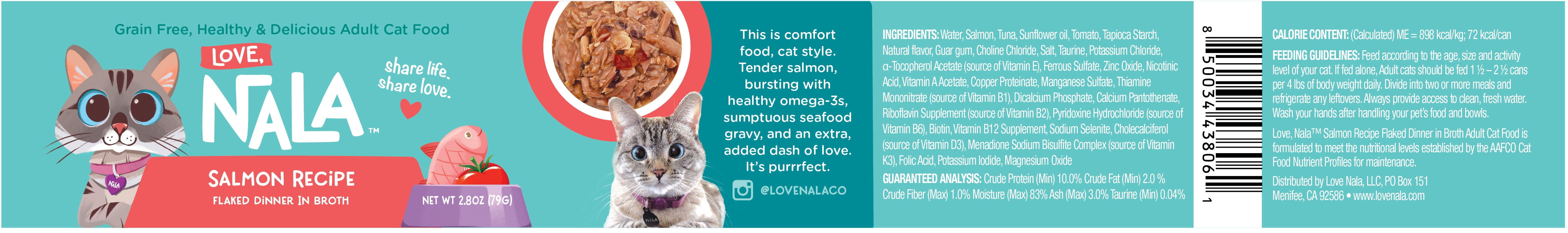 (4 pack) Love, Nala Flaked Salmon Recipe in Broth Adult Wet Cat Food