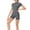 Gray, variant on Women's Short Sleeve Bodysuit Tummy Control Romper Spandex Workout Summer Casual Zip Up Leotard Coffee Small
