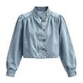 thumbnail image 3 of Uaswgudfs Women's Winter Cropped Denim Jacket Long Sleeve Button Up Casual Jean Jacket with Puff Sleeves Vintage Fashion Top for Daily Streetwear, 3 of 7