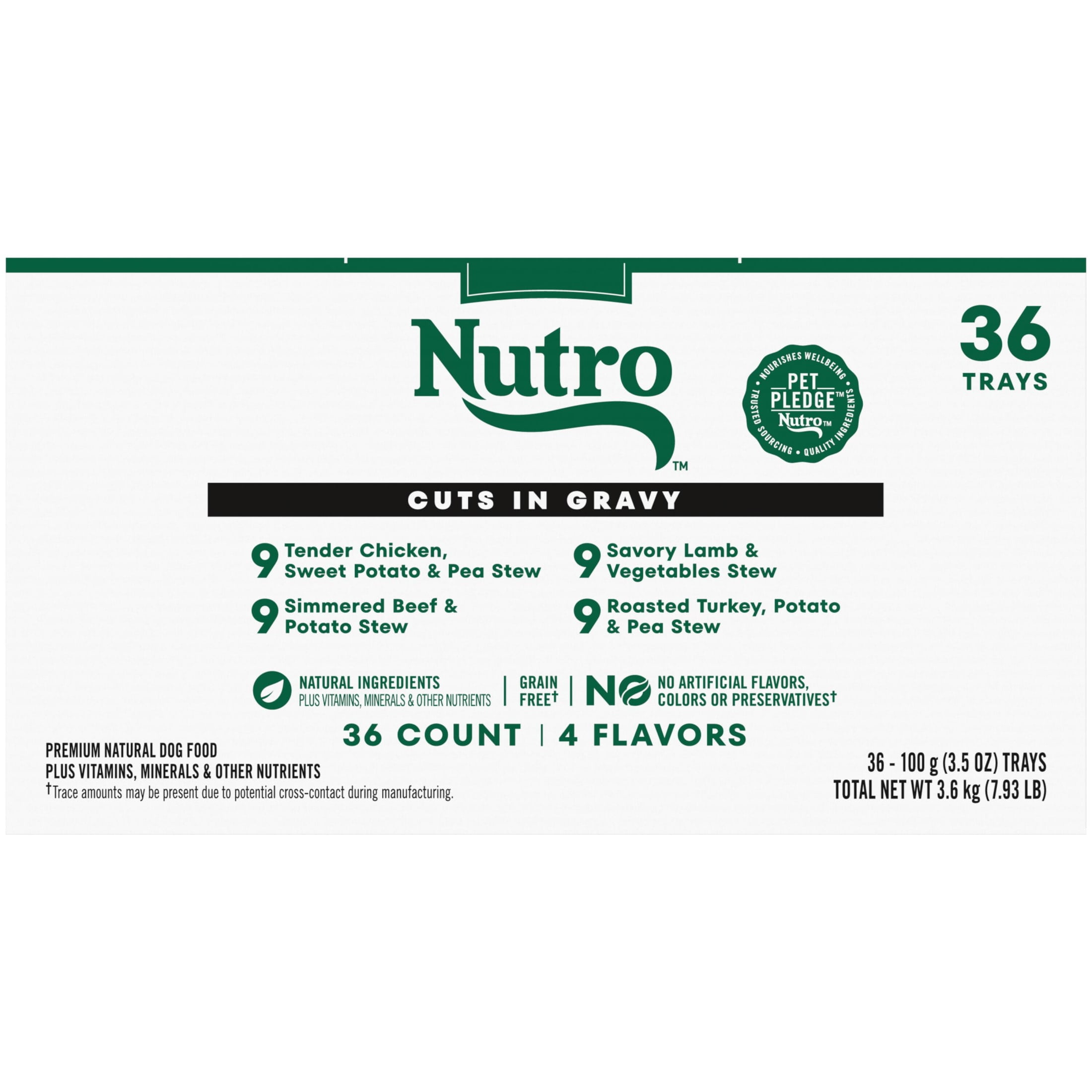 Nutro Natural Choice Cuts In Gravy 4 Flavors Variety Pack Wet Dog Food, 3.5 Oz Tray Pack Of 36