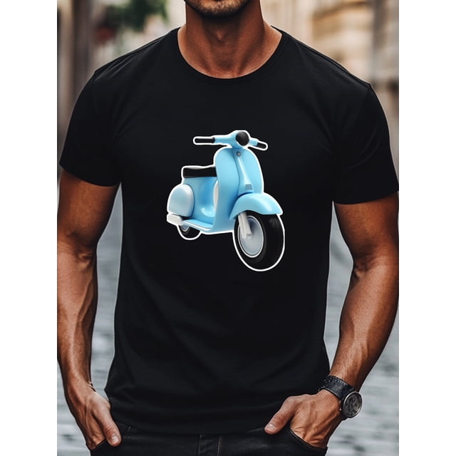 Motif Imprimé Scooter Électrique, T-Shirt pour Homme, Coton Décontracté, Lavable à la Machine, Col Rond Mode Urbaine, Imprimé Mode Shi